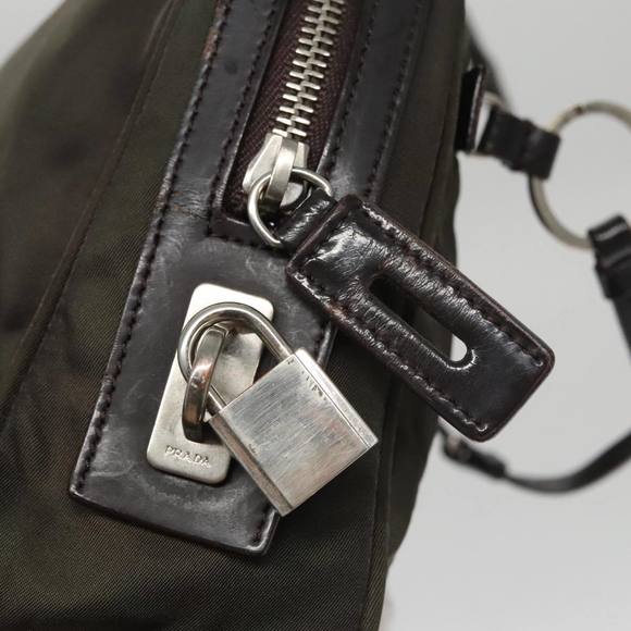 PRADA Hand Bag Nylon Khaki Silver Auth 103571 - Picture 9 of 16